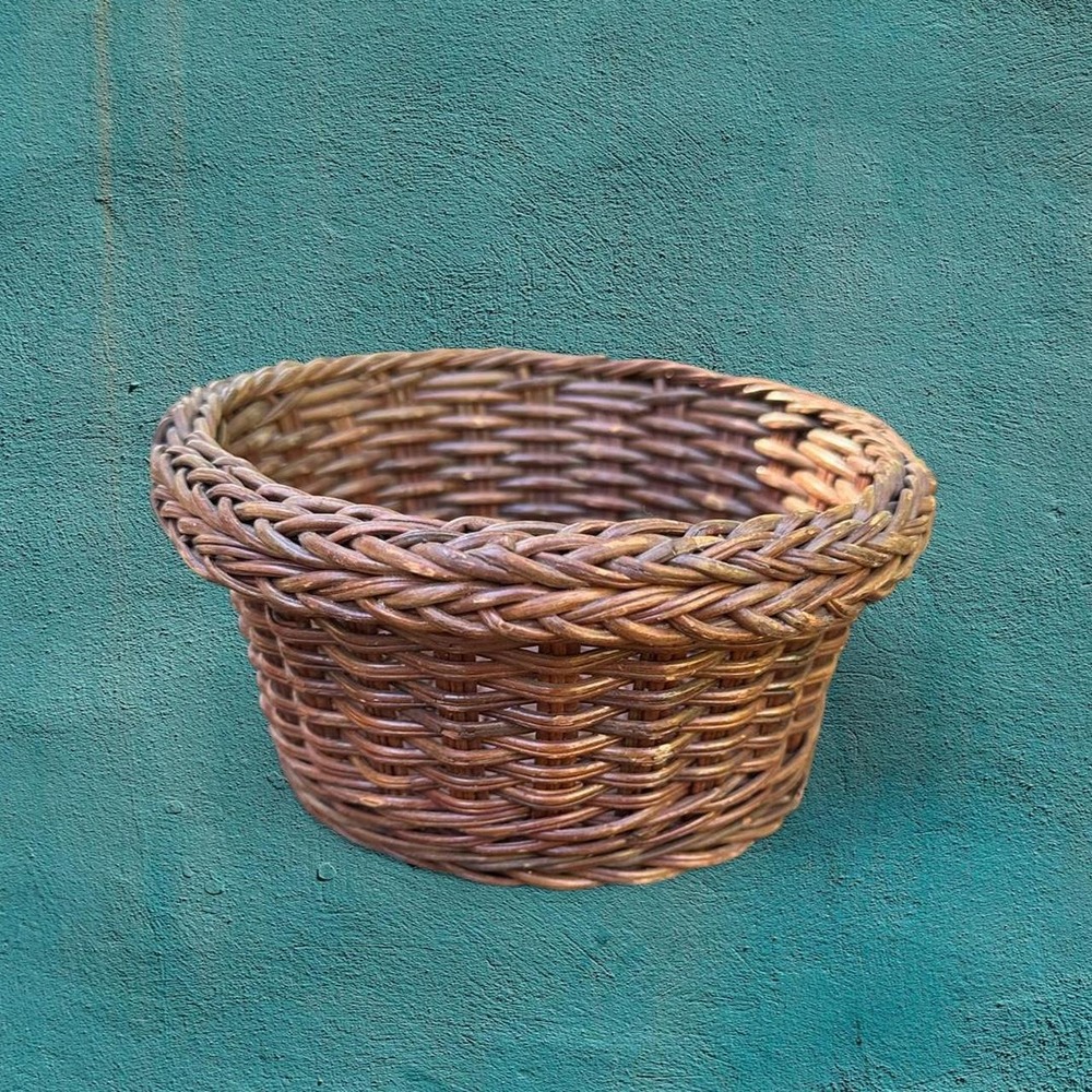 Boho Rattan Wicker Basket with Twisted Border